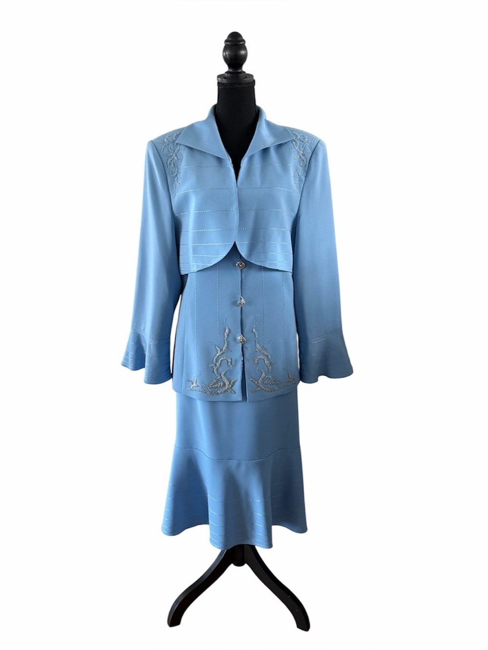Ben Marc Light Blue 4pc Skirt and Pant Suit w/Bolero Jacket and Beads 16
